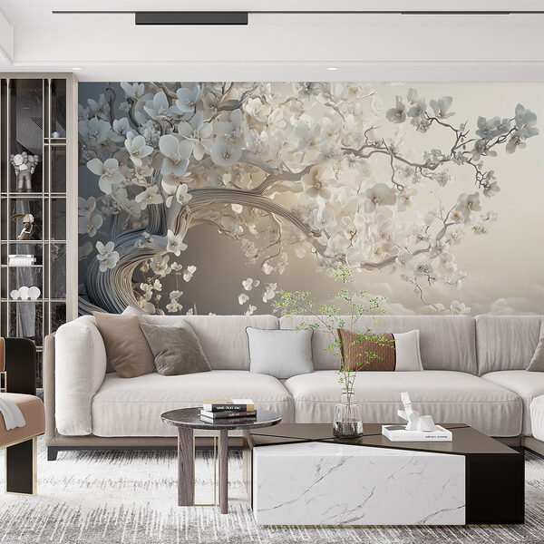 Weißer Baum mit weißen Blüten