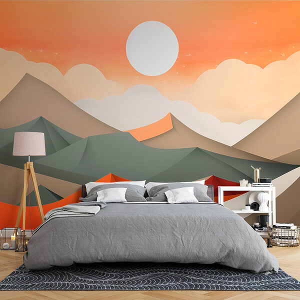 Bergkette mit orangefarbenen und grauen Hügeln Fototapeten Bergkette mit orangefarbenen und grauen Hügeln