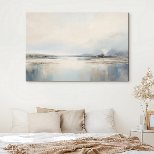 Gemälde einer Landschaft mit einer Wasserfläche und Nebel Wandbilder Gemälde einer Landschaft mit einer Wasserfläche und Nebel
