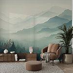 Fototapeten Wall murals Foggy mountain landscape with trees
