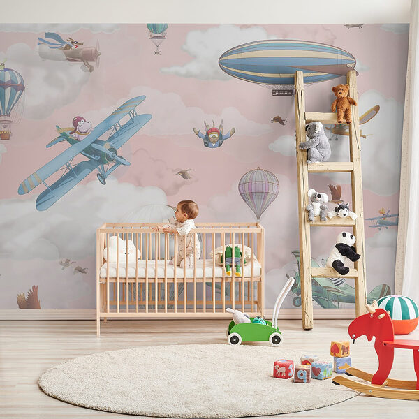 Hintergrundbild mit Flugzeugen und Heißluftballons Fototapeten Hintergrundbild mit Flugzeugen und Heißluftballons