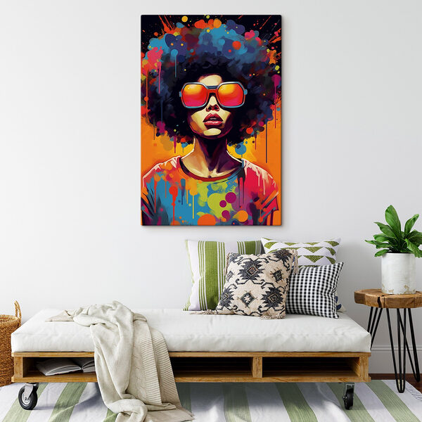 Frau mit großem Afro und Sonnenbrille Wandbilder Frau mit großem Afro und Sonnenbrille