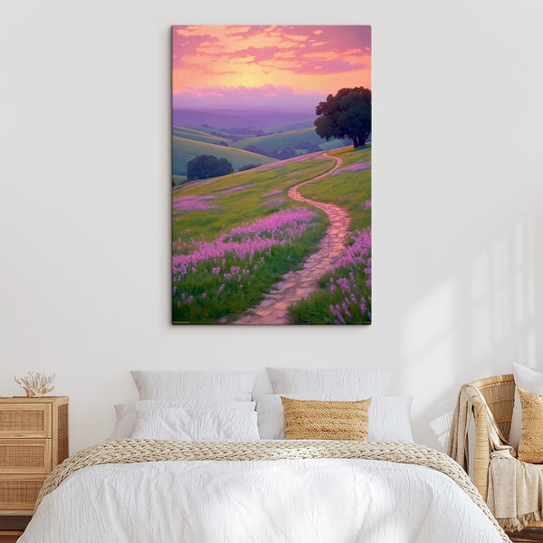 Weg durch ein Feld mit lila Blumen Wandbilder Weg durch ein Feld mit lila Blumen