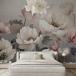 Fototapeten Gemälde mit Blumen an einer Wand
