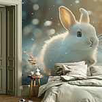 Fototapeten Weißer Hase im Schnee