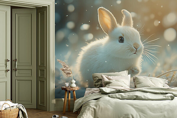 Weißer Hase im Schnee Fototapeten Weißer Hase im Schnee