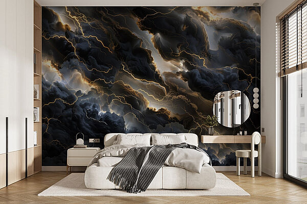 Schwarze Wolken mit Blitzen Fototapeten Schwarze Wolken mit Blitzen