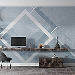 Fototapeten Blauer und weißer Hintergrund mit weißen Quadraten und Linien
