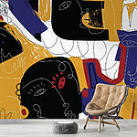 Fototapeten Bunte Kunst mit schwarzen und blauen Gesichtern