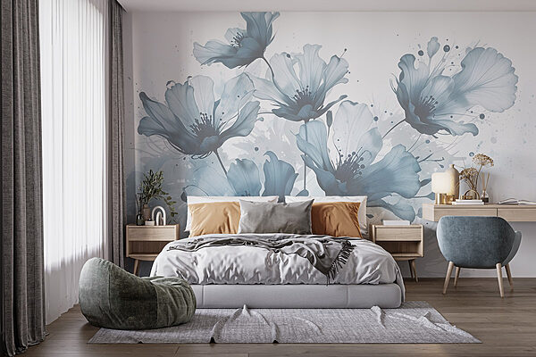 Gruppe von Blumen mit blauen und weißen Farben Fototapeten Gruppe von Blumen mit blauen und weißen Farben