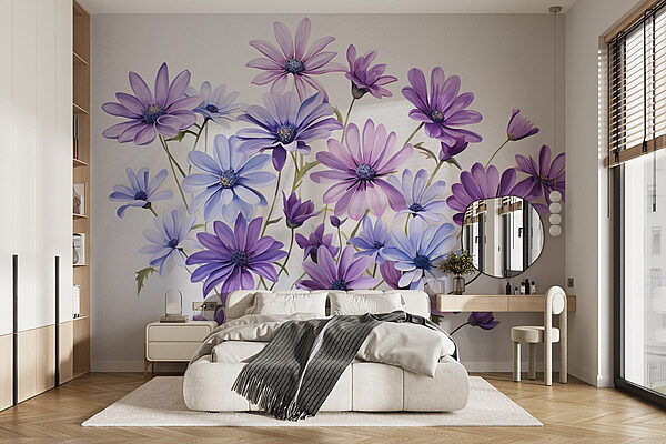 Gruppe von lila und blauen Blumen Fototapeten Gruppe von lila und blauen Blumen
