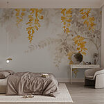 Fototapeten Gelbe und graue Blätter auf einem weißen Hintergrund