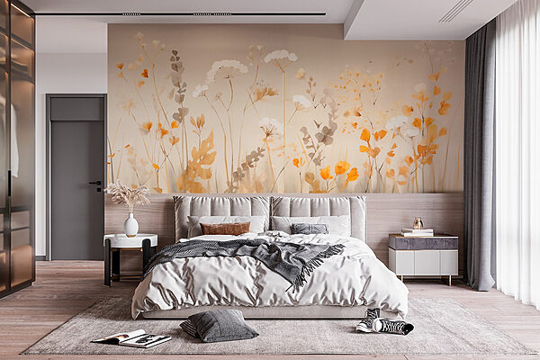 Fototapeten Malerei von Blumen und Blättern