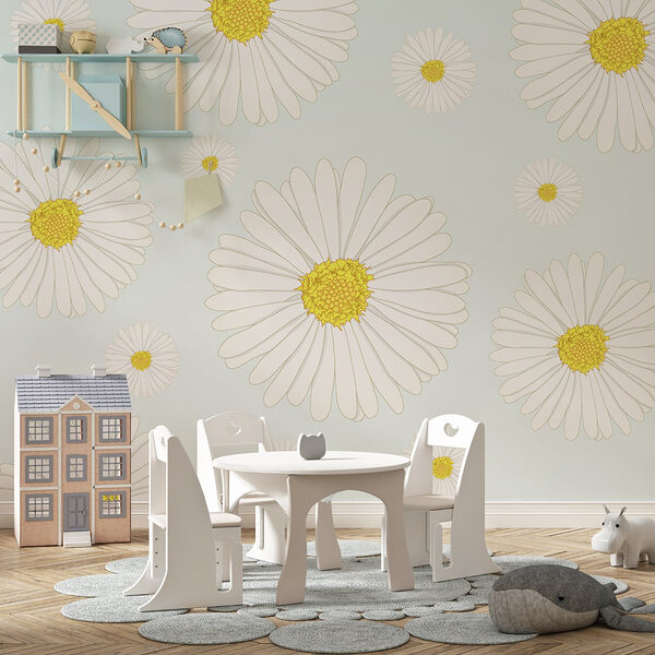 Fototapeten Muster aus weißen und gelben Blumen