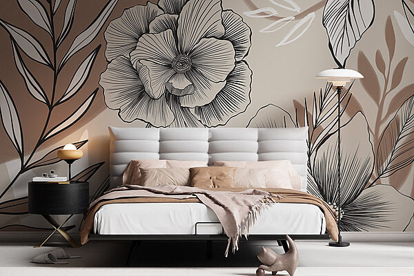 Florale Eleganz in Schwarz und Weiß Fototapeten Florale Eleganz in Schwarz und Weiß