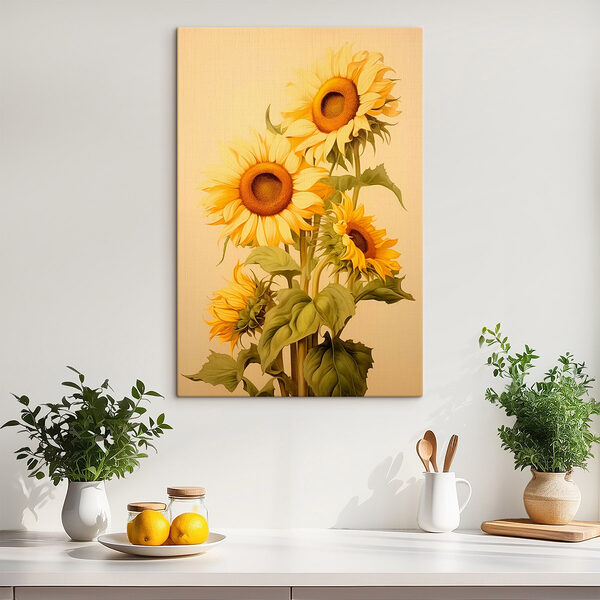 Gemälde von Sonnenblumen auf einem weißen Hintergrund Wandbilder Gemälde von Sonnenblumen auf einem weißen Hintergrund