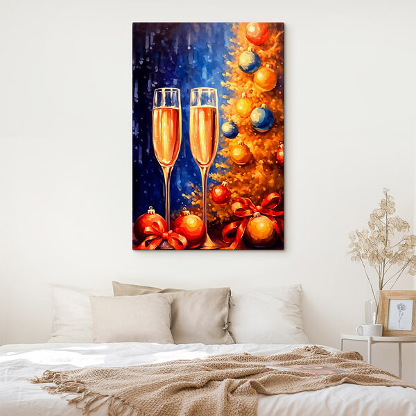 Gemälde von zwei Sektgläsern neben einem Weihnachtsbaum Wandbilder Gemälde von zwei Sektgläsern neben einem Weihnachtsbaum