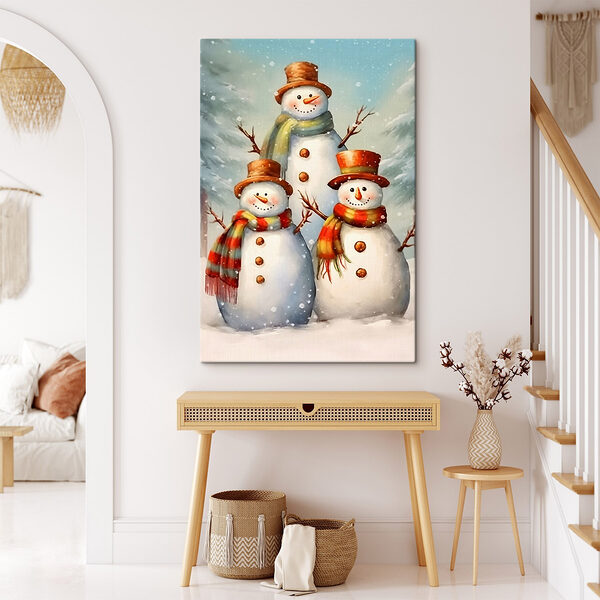 Gruppe von Schneemännern in einer verschneiten Landschaft Wandbilder Gruppe von Schneemännern in einer verschneiten Landschaft