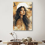 Wandbilder Frau mit langen Haaren und einem Vogel, der in den Himmel fliegt