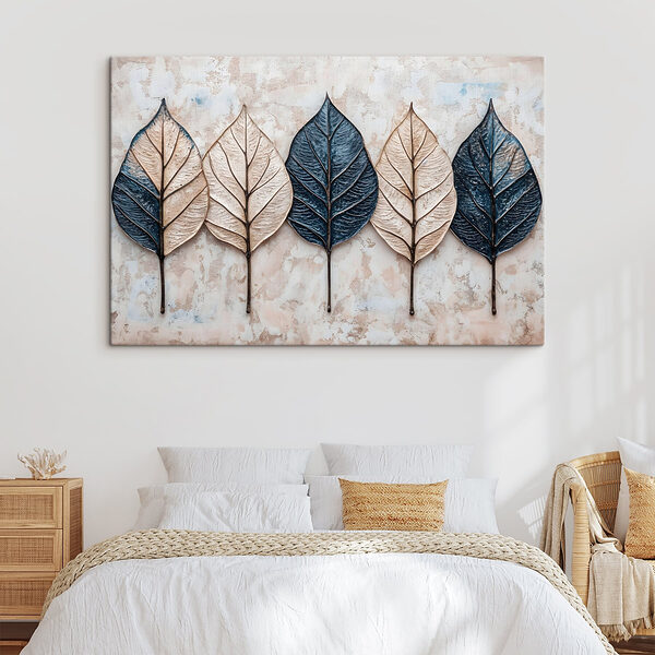Wandbilder Reihe von Blättern auf einer Marmorfläche