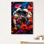 Wandbilder Zwei Astronauten in Raumanzügen und Blumen