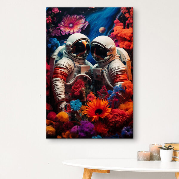 Zwei Astronauten in Raumanzügen und Blumen Wandbilder Zwei Astronauten in Raumanzügen und Blumen