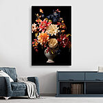 Wandbilder Vase mit Blumen auf schwarzem Hintergrund