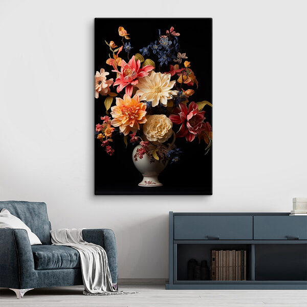 Vase mit Blumen auf schwarzem Hintergrund Wandbilder Vase mit Blumen auf schwarzem Hintergrund