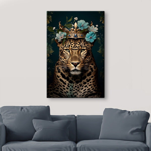 Leopard mit einer Krone und Blumen Wandbilder Leopard mit einer Krone und Blumen