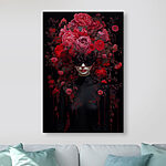 Wandbilder Frau mit einer Maske und Blumen auf dem Kopf