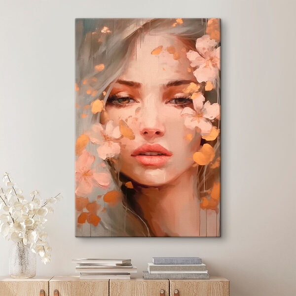 Frau mit Blumen um ihr Gesicht Wandbilder Frau mit Blumen um ihr Gesicht