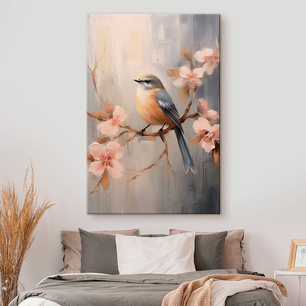 Vogel auf einem Zweig mit Blumen Wandbilder Vogel auf einem Zweig mit Blumen