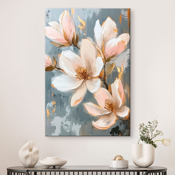 Gemälde mit Blumen auf blauem Hintergrund Wandbilder Gemälde mit Blumen auf blauem Hintergrund