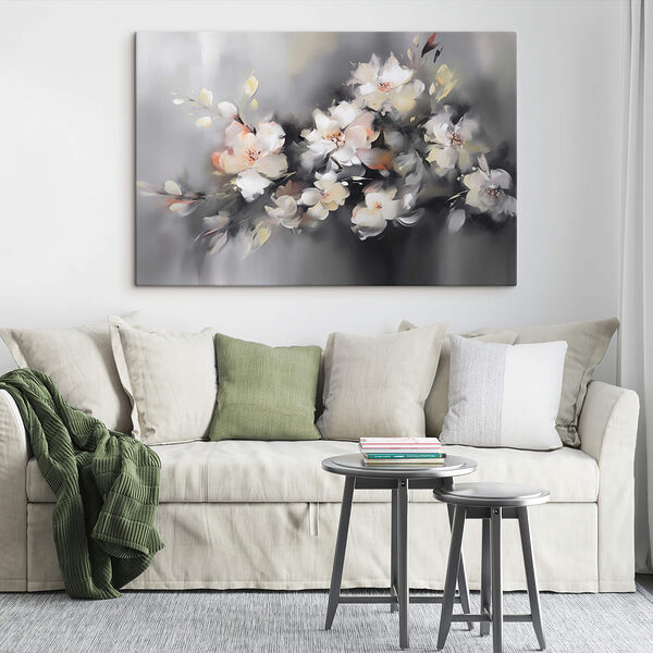 Gemälde mit Blumen auf grauem Hintergrund Wandbilder Gemälde mit Blumen auf grauem Hintergrund