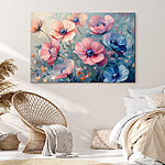 Wandbilder Gemälde mit Blumen auf blauem Hintergrund