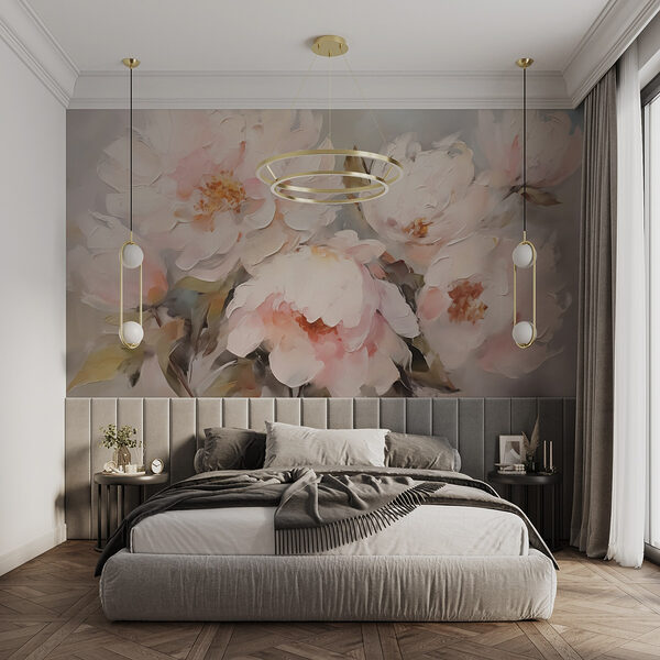 Malerei von Blumen auf einer weißen Fläche Fototapeten Malerei von Blumen auf einer weißen Fläche