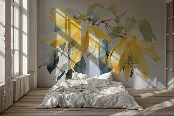 Fototapeten Gelbe Blumen auf einem Zweig