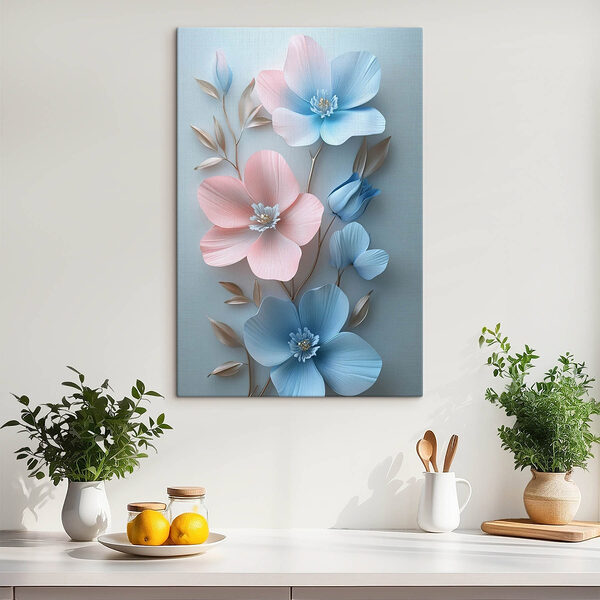 Wandbilder Gruppe von Blumen auf einer weißen Fläche