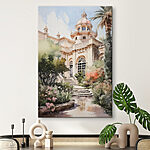 Wandbilder Aquarellmalerei eines Gebäudes mit Turm und Treppe