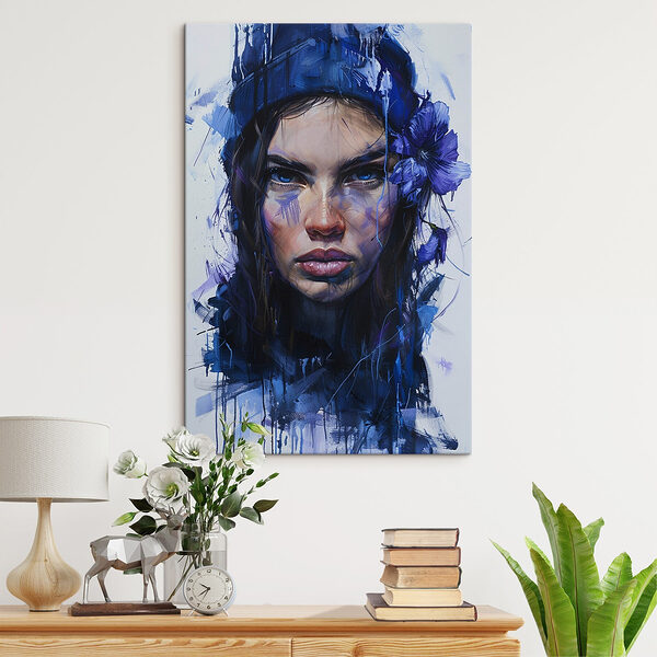 Gemälde einer Frau mit blauen Blumen in ihrem Haar Wandbilder Gemälde einer Frau mit blauen Blumen in ihrem Haar
