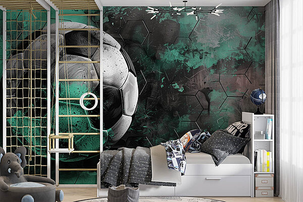 Fototapeten Fototapeten Fußball auf einem grünen und schwarzen Hintergrund (Artikelnummer: w08618)