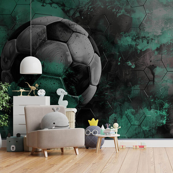 Fototapeten Fußball auf einem grünen und schwarzen Hintergrund