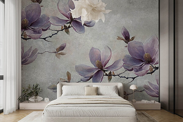 Malerei von Blumen auf einem Zweig Fototapeten Malerei von Blumen auf einem Zweig