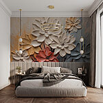 Fototapeten Gemälde mit Blumen an einer Wand