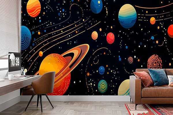 Bunte Planeten und Sterne Fototapeten Bunte Planeten und Sterne