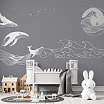 Fototapeten Wal und ein Mann im Ozean