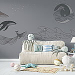 Fototapeten Zeichnung eines Wals auf grauem Hintergrund