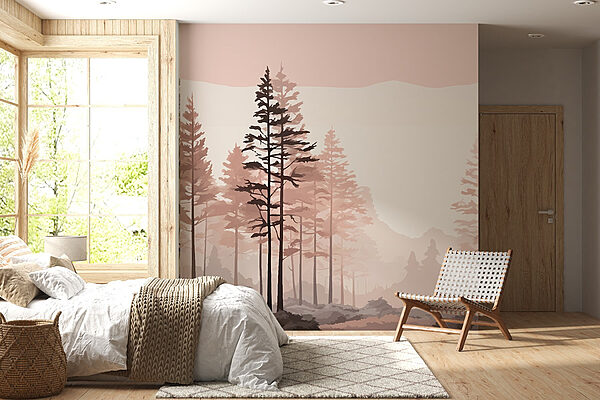 Landschaft mit Bäumen und Sträuchern Fototapeten Landschaft mit Bäumen und Sträuchern