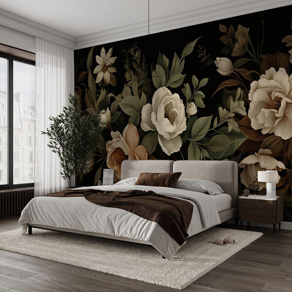 Elegantes Blumenarrangement auf dunklem Hintergrund Fototapeten Elegantes Blumenarrangement auf dunklem Hintergrund