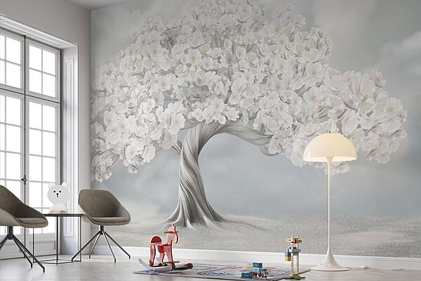Baum mit weißen Blüten Fototapeten Baum mit weißen Blüten